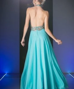 Prom Beaded Long Halter Dress By Cinderella Divine PC905