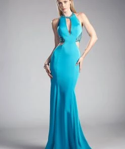 Beaded Long Halter Dress By Cinderella Divine 85201 Prom