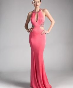 Beaded Long Halter Dress By Cinderella Divine 85201 Prom