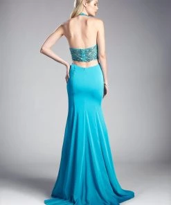 Beaded Long Halter Dress By Cinderella Divine 85201 Prom