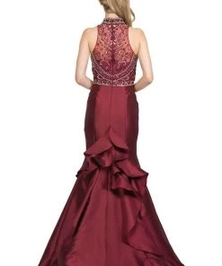 Starbox Prom Beaded Long Halter Mermaid Dress With Ruffled Back By Star Box 17301