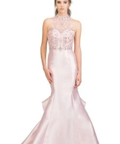 Starbox Prom Beaded Long Halter Mermaid Dress With Ruffled Back By Star Box 17301