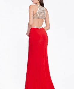 Beaded Long Halter Sheath Dress By Cinderella Divine 959