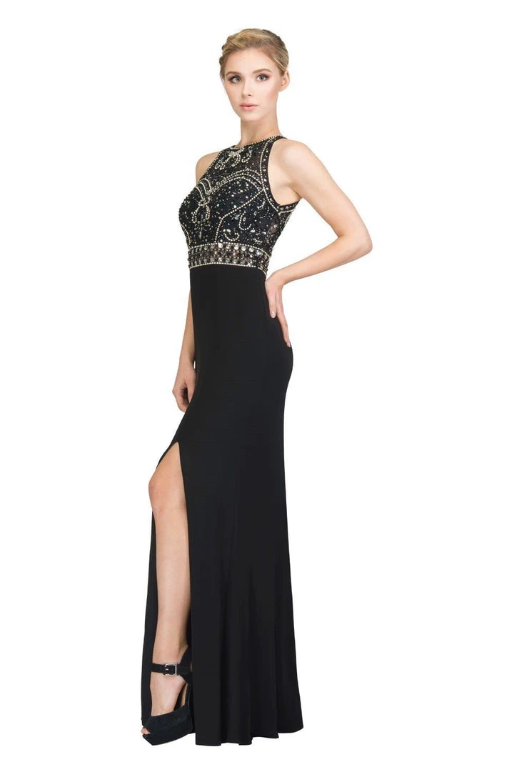 Starbox Prom Beaded Long High Neck Dress With Side Slit By Star Box 6191 3 Starbox Prom Beaded Long High Neck Dress With Side Slit By Star Box 6191