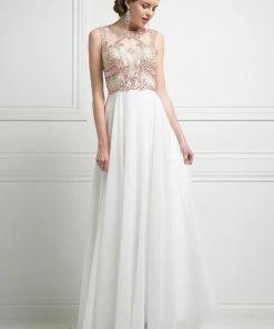 Beaded Long Illusion Dress By Cinderella Divine CK15