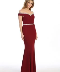 Beaded Long Off Shoulder Mermaid Dress By Celavie 6348L