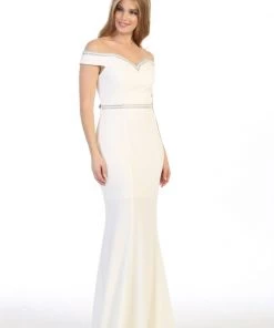 Beaded Long Off Shoulder Mermaid Dress By Celavie 6348L