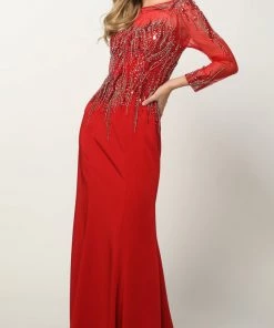 Beaded Long Sleeve Formal Gown With Train By Juliet 646