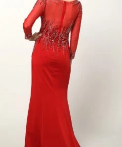 Beaded Long Sleeve Formal Gown With Train By Juliet 646