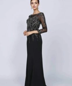 Beaded Long Sleeve Formal Gown With Train By Juliet 646