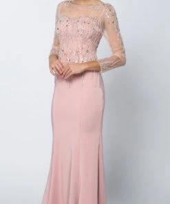 Beaded Long Sleeve Formal Gown With Train By Juliet 646