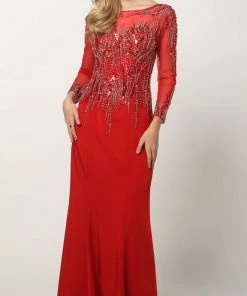 Beaded Long Sleeve Formal Gown With Train By Juliet 646