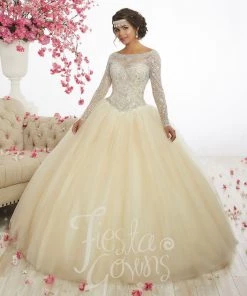 House Of Wu Fiesta Gowns Beaded Long-Sleeve Quinceanera Dress By Fiesta Gowns 56347 Quinceañera