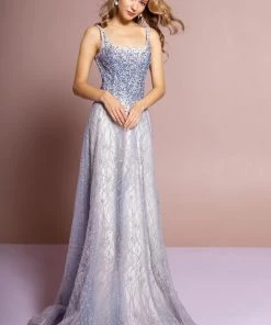 Elizabeth K Beaded Long Sleeveless Dress With Glitter Skirt By GLS Gloria GL2638 Prom