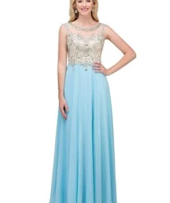 Starbox Beaded Long Sleeveless Dress With Sheer Back By Star Box 6098 Prom