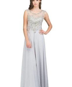 Starbox Beaded Long Sleeveless Dress With Sheer Back By Star Box 6098 Prom