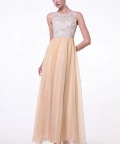 Beaded Long Sleeveless Illusion Dress By Cinderella Divine J710 Prom