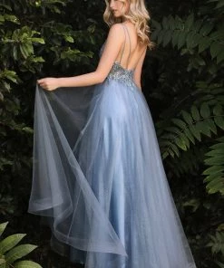 Beaded Long Tulle Dress By Cinderella Divine CD0154 Prom