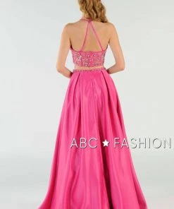 Prom Beaded Long Two-Piece Dress With Pockets By Poly USA 8210