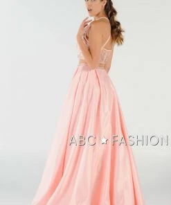 Prom Beaded Long Two-Piece Dress With Pockets By Poly USA 8210