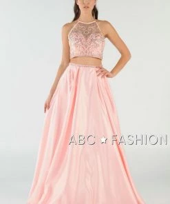Prom Beaded Long Two-Piece Dress With Pockets By Poly USA 8210