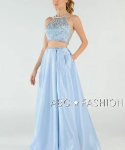Prom Beaded Long Two-Piece Dress With Pockets By Poly USA 8210