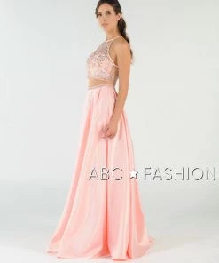 Prom Beaded Long Two-Piece Dress With Pockets By Poly USA 8210