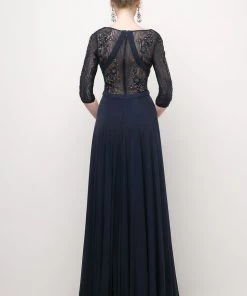 Beaded Mid-Sleeve Chiffon Gown By Cinderella Divine CR785 Prom