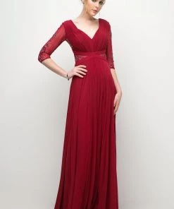 Beaded Mid-Sleeve Chiffon Gown By Cinderella Divine CR785 Prom