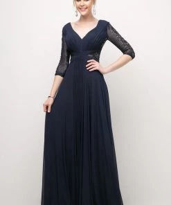Beaded Mid-Sleeve Chiffon Gown By Cinderella Divine CR785 Prom