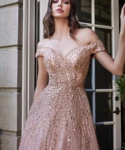 Beaded Off Shoulder Ball Gown By Cinderella Divine B715 Prom