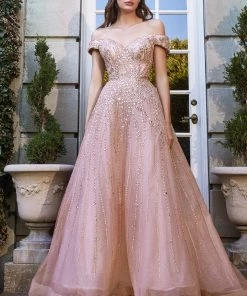 Beaded Off Shoulder Ball Gown By Cinderella Divine B715 Prom