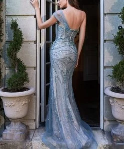 Beaded One Shoulder Gown By Cinderella Divine B717 Prom