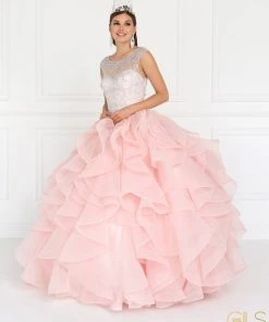 Beaded Ruffled Ball Gown With Bolero By Elizabeth K GL1555