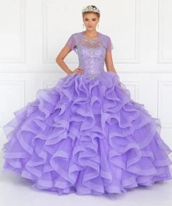 Beaded Ruffled Ball Gown With Bolero By Elizabeth K GL1555