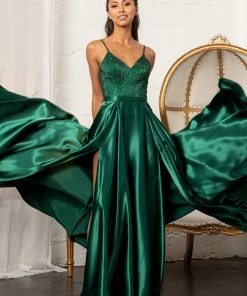 Prom Beaded Satin A-line Gown By Elizabeth K GL3040