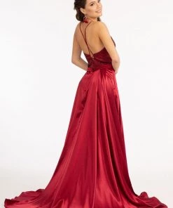 Prom Beaded Satin A-line Gown By Elizabeth K GL3040