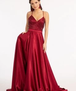 Prom Beaded Satin A-line Gown By Elizabeth K GL3040