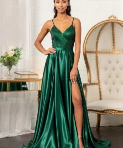 Prom Beaded Satin A-line Gown By Elizabeth K GL3040