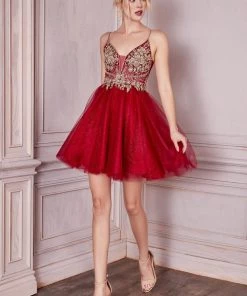 Beaded Short A-line Dress By Cinderella Divine CD0190 Prom