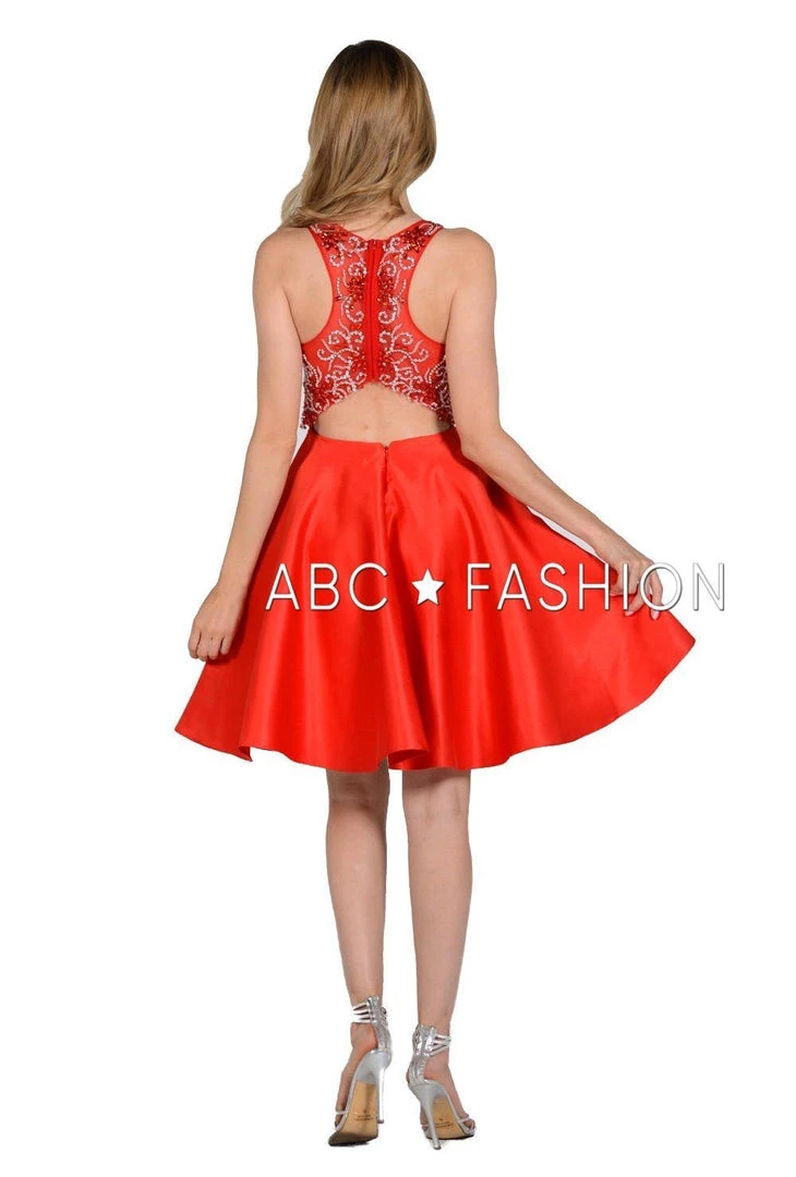 Prom Beaded Short Illusion Dress With Cutout Back By Poly USA 8100 4 Prom Beaded Short Illusion Dress With Cutout Back By Poly USA 8100