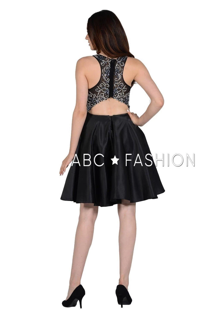 Prom Beaded Short Illusion Dress With Cutout Back By Poly USA 8100 8 Prom Beaded Short Illusion Dress With Cutout Back By Poly USA 8100