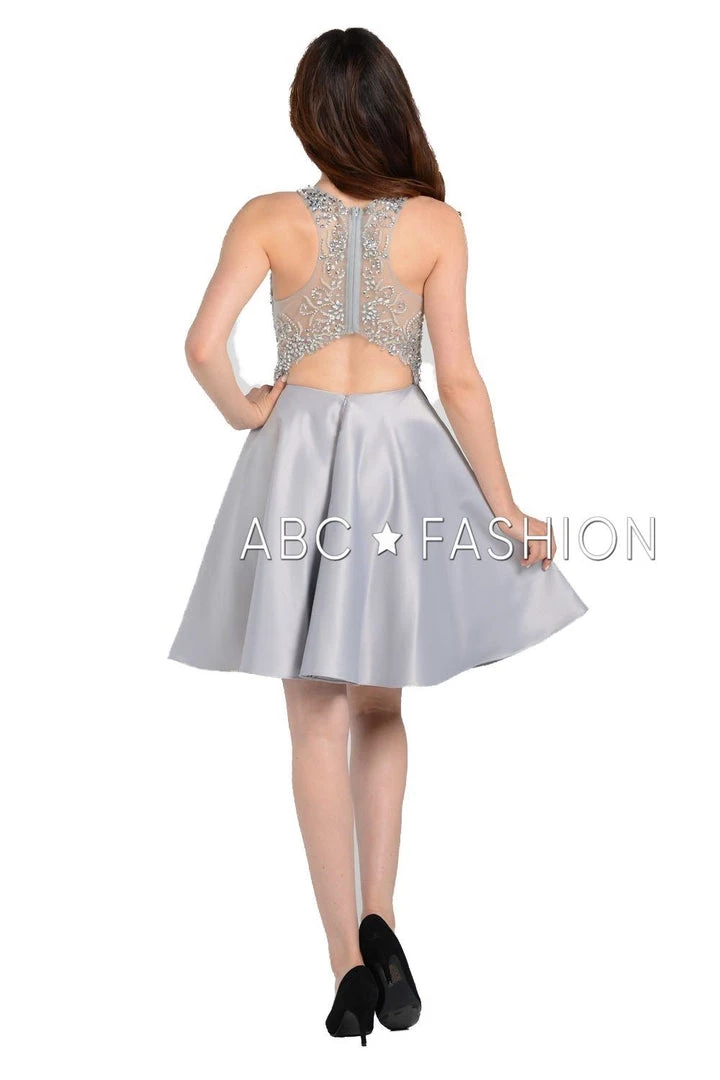 Prom Beaded Short Illusion Dress With Cutout Back By Poly USA 8100 6 Prom Beaded Short Illusion Dress With Cutout Back By Poly USA 8100