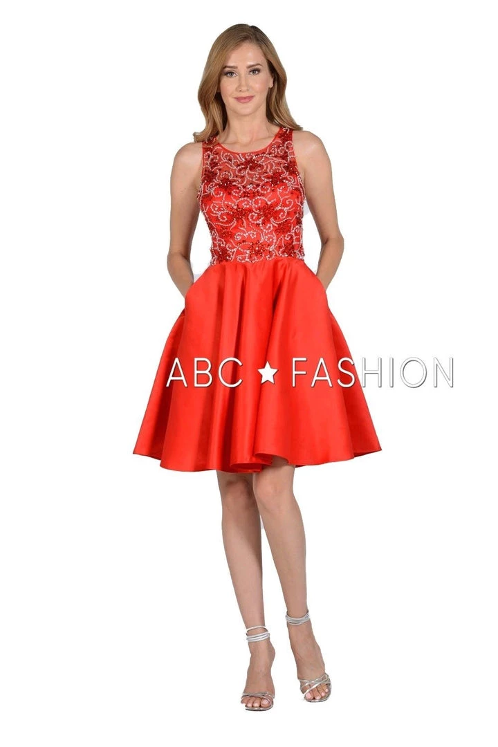 Prom Beaded Short Illusion Dress With Cutout Back By Poly USA 8100 3 Prom Beaded Short Illusion Dress With Cutout Back By Poly USA 8100