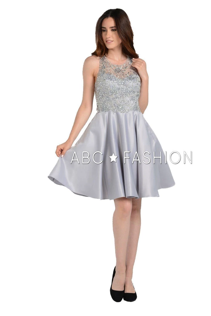 Prom Beaded Short Illusion Dress With Cutout Back By Poly USA 8100 5 Prom Beaded Short Illusion Dress With Cutout Back By Poly USA 8100