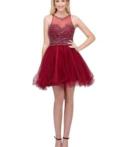 Beaded Short Illusion Dress With Ruffled Skirt By Star Box 17247 Prom