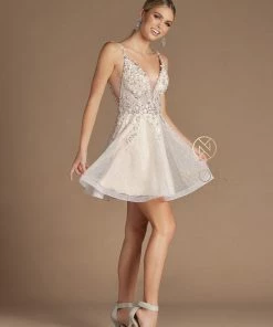 Beaded Short Illusion V-Neck Dress By Nox Anabel E711 36 Beaded Short Illusion V-Neck Dress By Nox Anabel E711