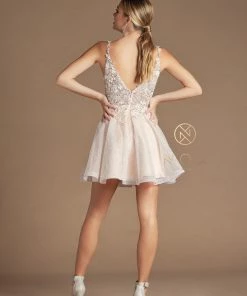 Beaded Short Illusion V-Neck Dress By Nox Anabel E711 34 Beaded Short Illusion V-Neck Dress By Nox Anabel E711