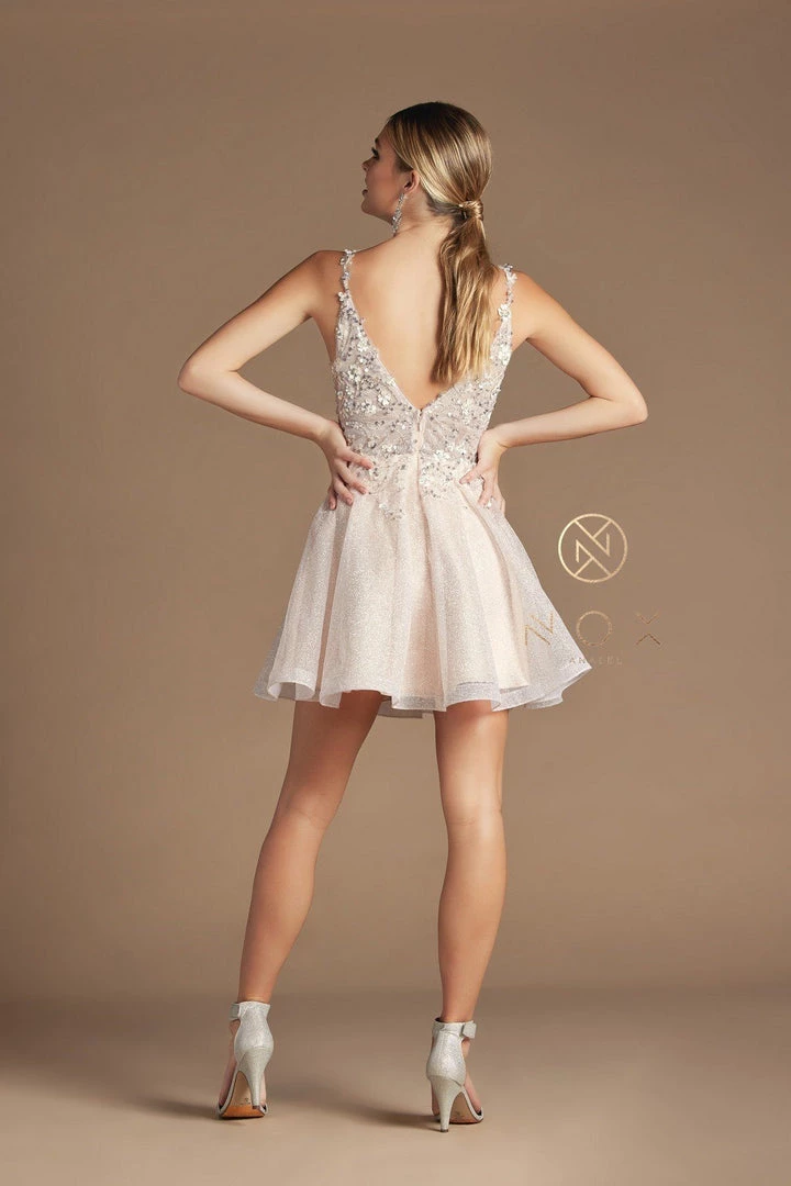 Beaded Short Illusion V-Neck Dress By Nox Anabel E711 17 Beaded Short Illusion V-Neck Dress By Nox Anabel E711