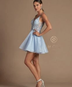 Beaded Short Illusion V-Neck Dress By Nox Anabel E711 28 Beaded Short Illusion V-Neck Dress By Nox Anabel E711